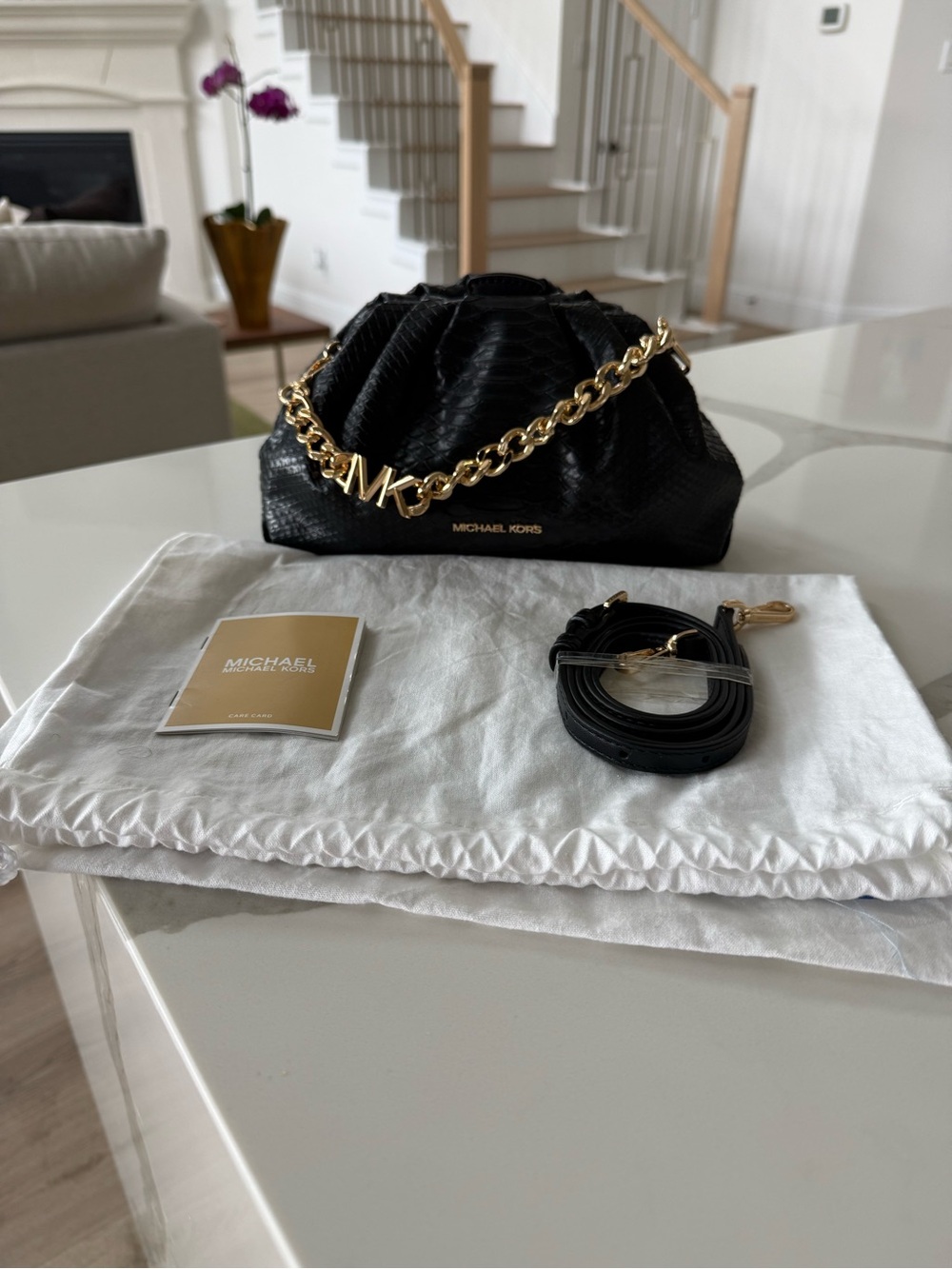 Michael Kors Black Mini Shoulder Bag with Gold MK Chain